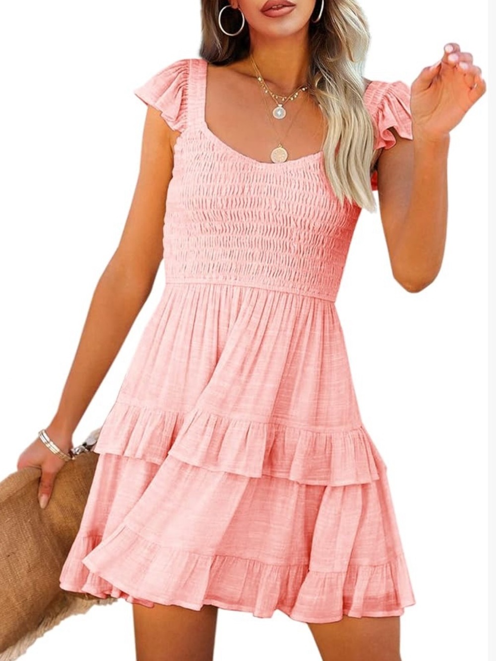 Fessceruna Womens Summer Ruffle Empire Waist A-line Layered Flowy Mini Dress XS